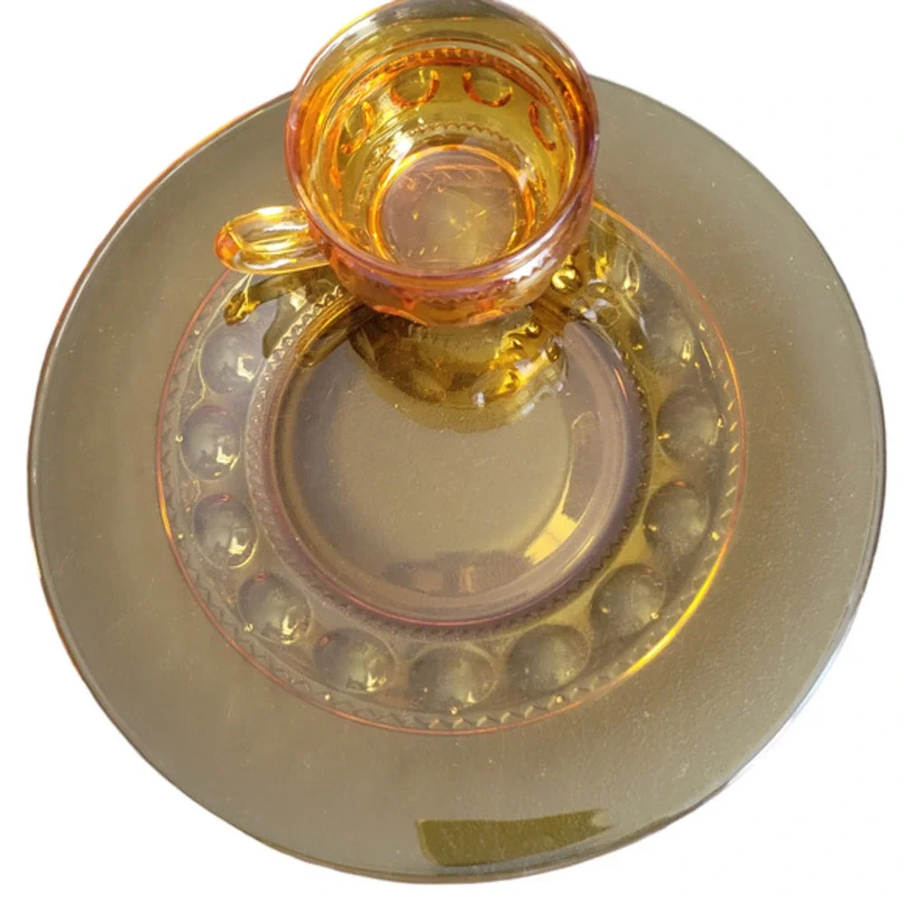 MCM Snack Plate & Cup Set Gold Crown‎ by Indiana Glass AKA Lancaster Colony Fall